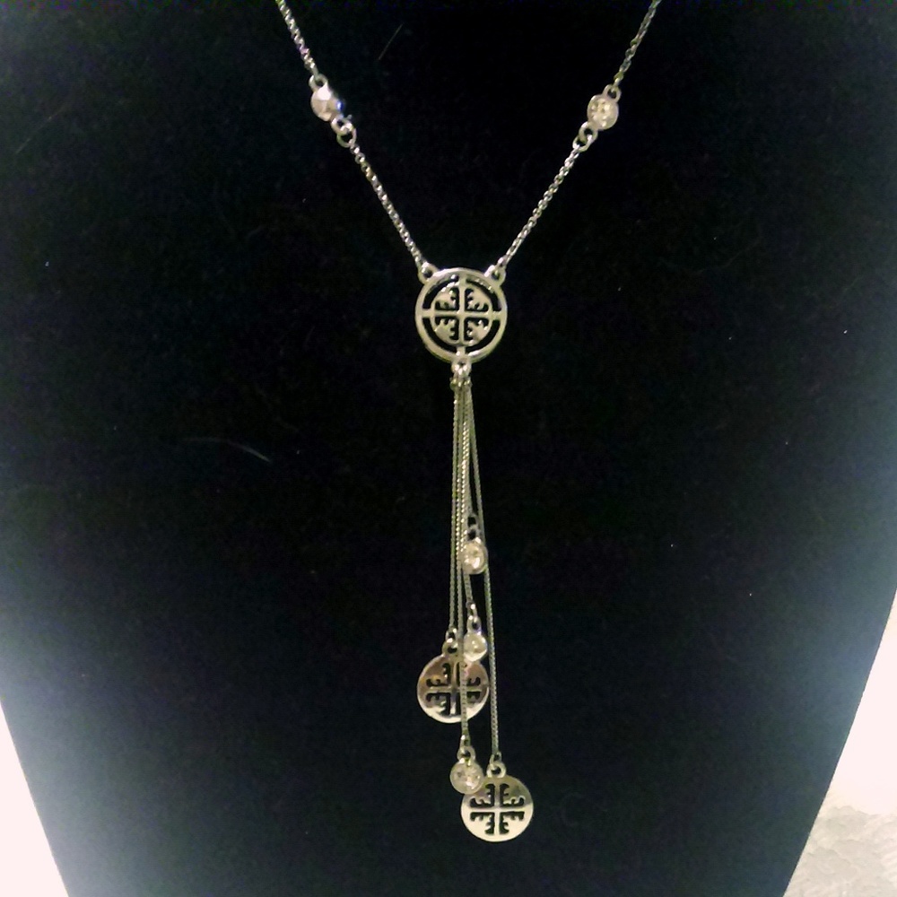 Isis Silver Coptic Cross Rhinestone Drop Necklace